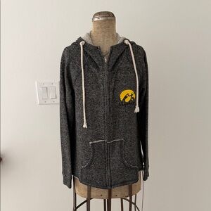 Women’s Iowa Hawkeyes Charcoal Zip-Up Hoodie with Yellow Logo- Size Medium